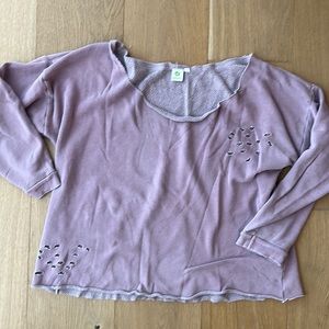 Avocado off the shoulder distressed sweatshirt